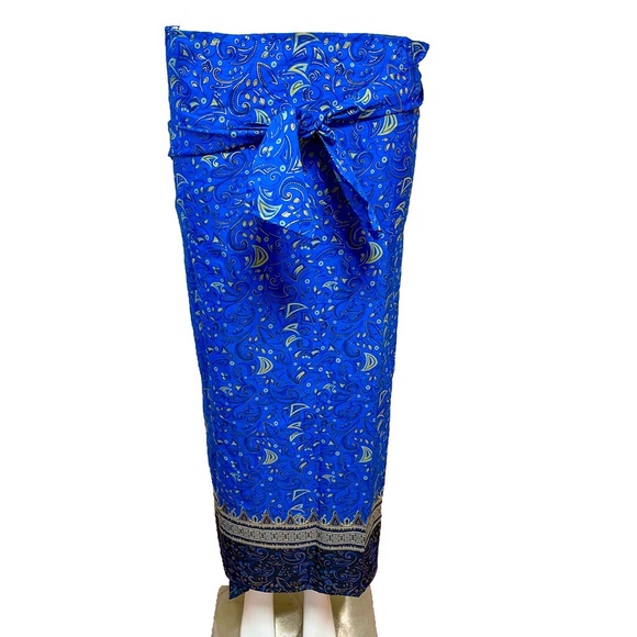 New Bali Bidadari Batik Blue/Gold Hand Painted Sarong - Picture 1 of 7